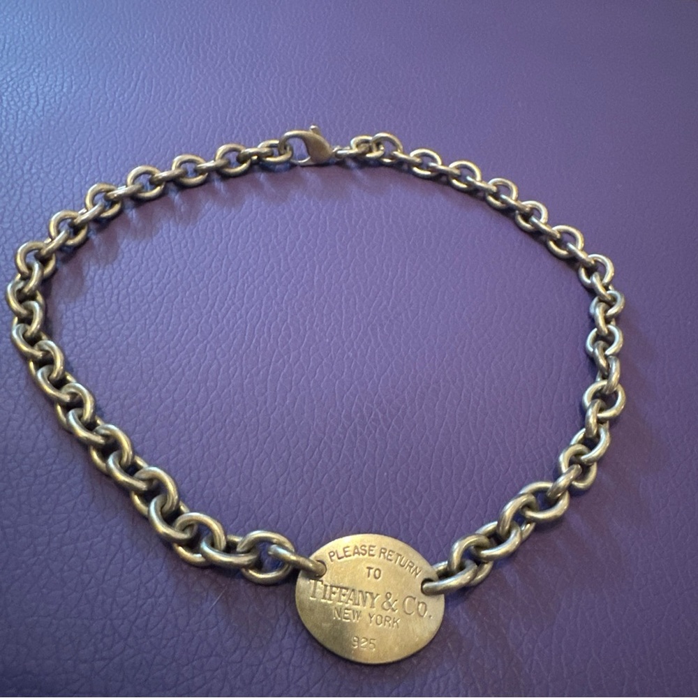 Vintage Tiffany & Co. Sterling Silver Return to Oval Tag Chain Choker Necklace